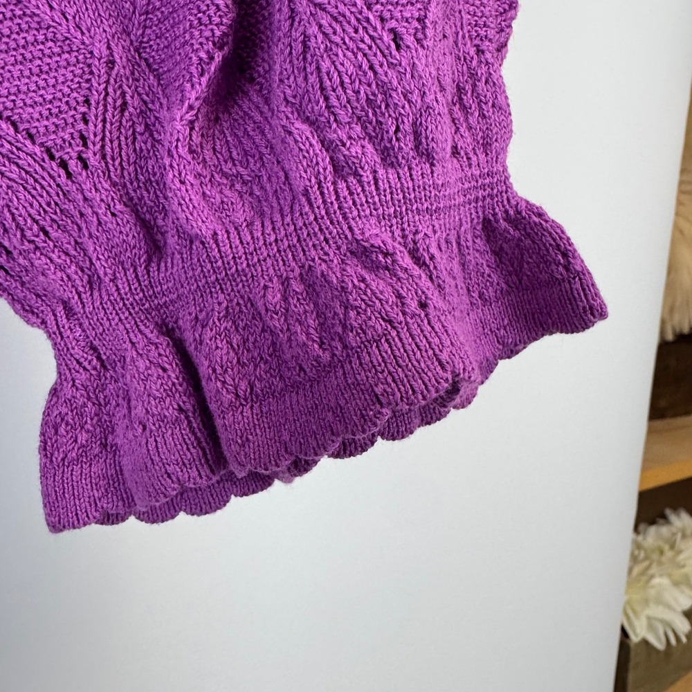 Sundance Purple Ribbed Henley Top Organic Cotton Pointelle Puff Sleeve Large New - Picture 13 of 13